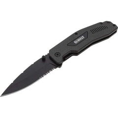 Stanley - 3-1/2" Blade, 8" OAL, Serrated & Straight Pocket Knife - 4-3/4" Closed Length, Carbon Fiber, 1 Blade, 1 Edge - Americas Tooling