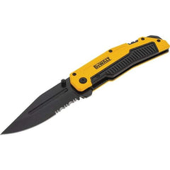 Stanley - 3-1/4" Blade, 8" OAL, Serrated & Straight Pocket Knife - 4-3/4" Closed Length, Aluminum, 1 Blade, 1 Edge - Americas Tooling