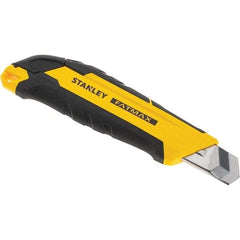 Stanley - Snap Utility Knife - 4.35" Carbon Steel Blade, Yellow & Black Bi-Material -ABS/TPR Handle, 1 Blade Included - Americas Tooling