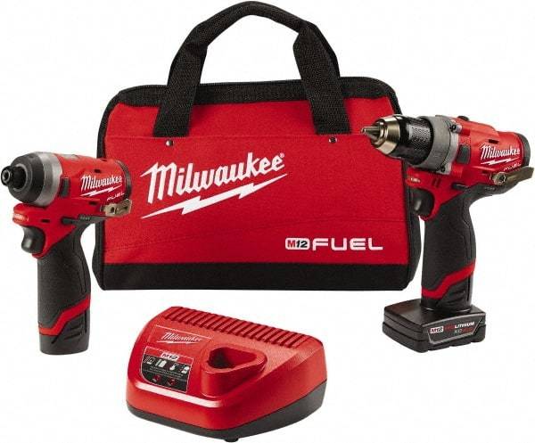 Milwaukee Tool - 12 Volt Cordless Tool Combination Kit - Includes 1/2" Compact Drill/Driver & 1/4" Hex Impact Driver, Lithium-Ion Battery Included - Americas Tooling