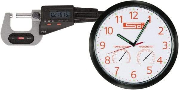 SPI - 0 to 1" Range, 0.00005" Resolution, Standard Throat IP54 Electronic Outside Micrometer - 0.00016" Accuracy, Friction Thimble, Carbide-Tipped Face, LR44 Battery, Includes NIST Traceable Certification of Inspection - Americas Tooling