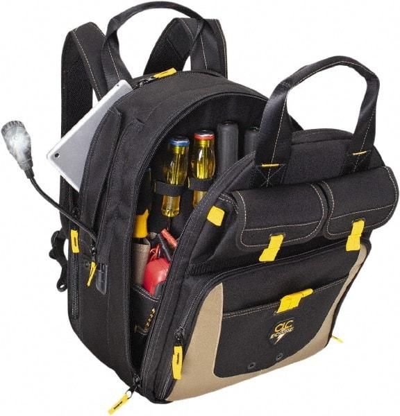 CLC - 36 Pocket Black & Khaki Polyester Backpack Tool Bag - 13" Wide x 10-1/4" Deep x 17" High - Americas Tooling