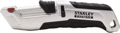 Stanley - Retractable Safety Utility Knife - 2.175" Steel Blade, Silver & Black Ergonomic Non-slip Grips Handle, 4 Blades Included - Americas Tooling