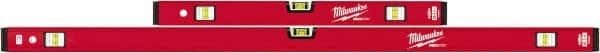 Milwaukee Tool - Magnetic 24" & 48" Long 6 Vial Box Beam Level - Aluminum, Red, 2 Level & 4 Plumb Vials - Americas Tooling