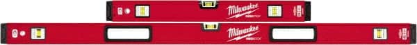 Milwaukee Tool - Magnetic 24" & 48" Long 6 Vial Box Beam Level - Aluminum, Red, 2 Level & 4 Plumb Vials - Americas Tooling