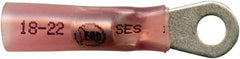 Made in USA - 22-18 AWG Partially Insulated Solder Connection Closed Eyelet Ring Terminal - #8 Stud, 1-1/4" OAL x 0.35" Wide, Tin Plated Copper Contact - Americas Tooling