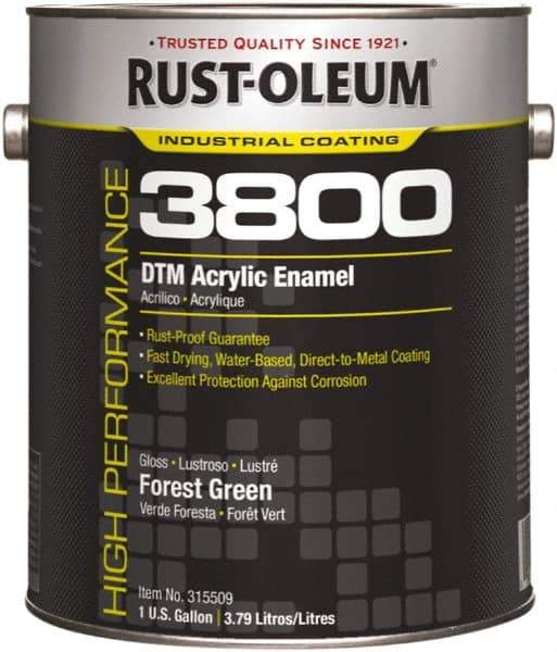 Rust-Oleum - 1 Gal Forest Green Gloss Finish Acrylic Enamel Paint - 150 to 270 Sq Ft per Gal, Interior/Exterior, Direct to Metal - Americas Tooling