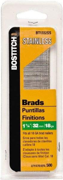 Stanley Bostitch - 18 Gauge 0.05" Shank Diam 1-1/4" Long Brad Nails for Power Nailers - Steel, Bright Finish, Ring Shank, Straight Stick Adhesive Collation, Brad Head, Chisel Point - Americas Tooling