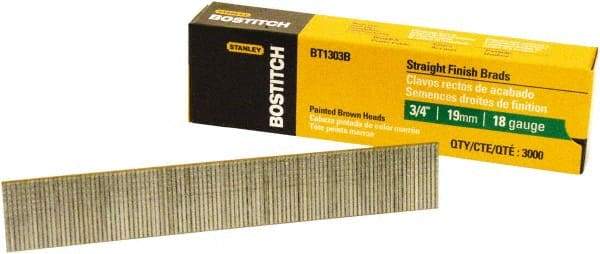 Stanley Bostitch - 18 Gauge 0.05" Shank Diam 3/4" Long Brad Nails for Power Nailers - Steel, Bright Finish, Ring Shank, Straight Stick Adhesive Collation, Brad Head, Chisel Point - Americas Tooling