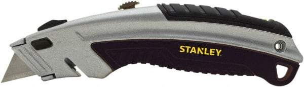 Stanley - Retractable Utility Knife - 2-7/16" Blade, Silver & Black Cast Metal Handle, 3 Blades Included - Americas Tooling