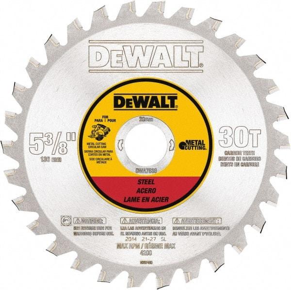 DeWALT - 5-3/8" Diam, 25/32" Arbor Hole Diam, 30 Tooth Wet & Dry Cut Saw Blade - Steel, Crosscutting Action, Standard Round Arbor - Americas Tooling