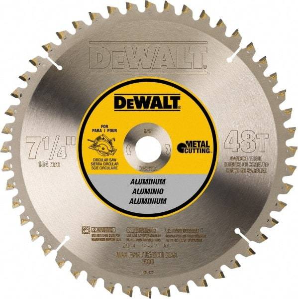 DeWALT - 7-1/4" Diam, 5/8" Arbor Hole Diam, 48 Tooth Wet & Dry Cut Saw Blade - Steel, Crosscutting Action, Standard Round Arbor - Americas Tooling