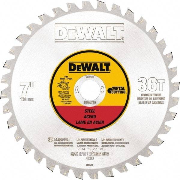 DeWALT - 7" Diam, 25/32" Arbor Hole Diam, 36 Tooth Wet & Dry Cut Saw Blade - Steel, Crosscutting Action, Standard Round Arbor - Americas Tooling