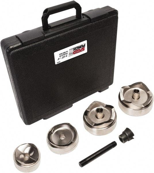 Greenlee - 7 Piece, 2.914 to 4.544" Punch Hole Diam, Power Knockout Set - Round Punch, 10 Gage Mild Steel - Americas Tooling