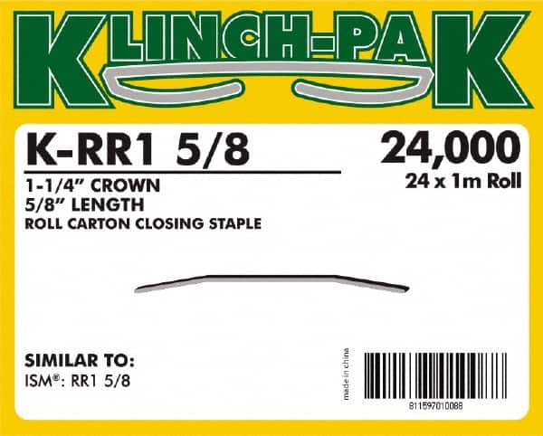 Klinch-Pak - 5/8" Long x 1-1/4" Wide, 0 Gauge Wide Crown Construction Staple - Steel, Copper Finish, Chisel Point - Americas Tooling