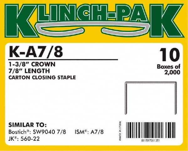 Klinch-Pak - 7/8" Long x 1-3/8" Wide, 0 Gauge Wide Crown Construction Staple - Steel, Copper Finish, Chisel Point - Americas Tooling