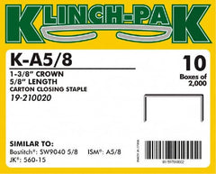 Klinch-Pak - 5/8" Long x 1-3/8" Wide, 0 Gauge Wide Crown Construction Staple - Steel, Copper Finish, Chisel Point - Americas Tooling