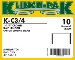 Klinch-Pak - 3/4" Long x 1-1/4" Wide, 0 Gauge Wide Crown Construction Staple - Steel, Copper Finish, Chisel Point - Americas Tooling