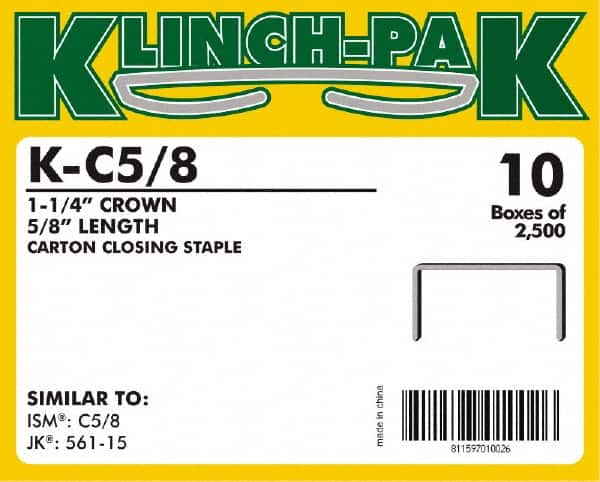 Klinch-Pak - 5/8" Long x 1-1/4" Wide, 0 Gauge Wide Crown Construction Staple - Steel, Copper Finish, Chisel Point - Americas Tooling