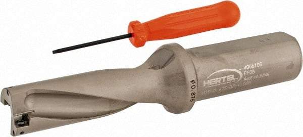 Hertel - 2-5/8" Max Drill Depth, 3xD, 7/8" Diam, Indexable Insert Drill - 2 Inserts, 1" Shank Diam, Straight Shank - Americas Tooling