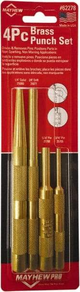 Mayhew - 4 Piece, 3/16 to 3/8", Assorted Brass Punch Kit - Round Shank, Brass, Comes in Carded - Americas Tooling