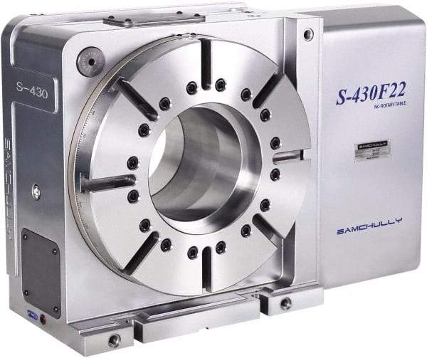 Samchully - 1 Spindle, 518mm Horizontal & Vertical Rotary Table - 600 kg (1320 Lb) Max Horiz Load, 335mm Centerline Height, 264mm Through Hole - Americas Tooling