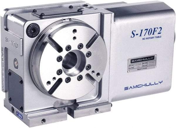 Samchully - 1 Spindle, 210mm Horizontal & Vertical Rotary Table - 200 kg (440 Lb) Max Horiz Load, 170mm Centerline Height, 45mm Through Hole - Americas Tooling