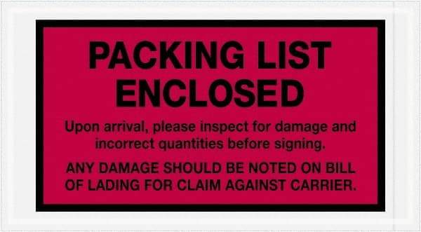 Value Collection - 1,000 Piece, 5-1/2" Long x 10" Wide, Packing List Envelope - Packing List Enclosed, Red - Americas Tooling