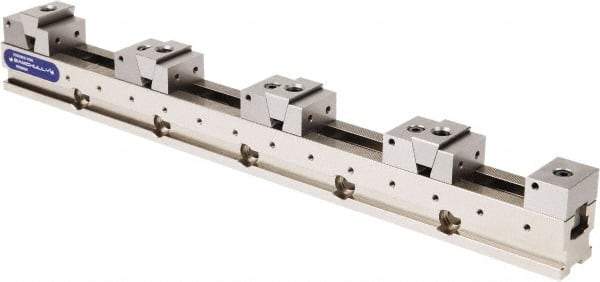 Samchully - 50mm Jaw Width, 500, 215, 120 & 75mm Jaw Opening Capacity, Horizontal Stationary Machine Vise - Manual Operation, 4 Stations, 600mm Long x 24.9mm Deep, 25mm Jaw Height, Alloy Steel - Americas Tooling