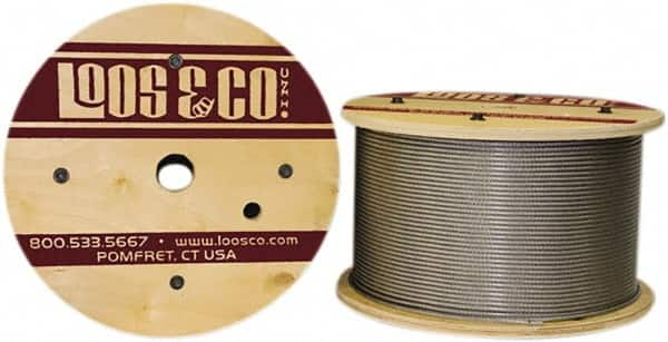 Loos & Co. - 3/32" x 1/16" Diam, Galvanized Steel Wire Rope - 480 Lb Breaking Strength, 7 x 7, Vinyl Coating - Americas Tooling