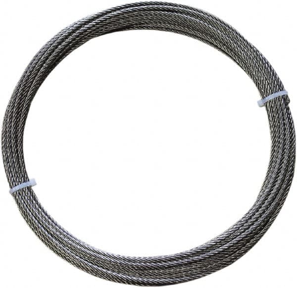 Loos & Co. - 50' Long, 1/8" x 1/8" Diam, Stainless Steel Wire Rope - 1,700 Lb Breaking Strength, 7 x 7 - Americas Tooling