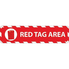 NMC - Red Tag Area, Anti-Skid Pressure-Sensitive Vinyl Floor Sign - Rectangle, Red on White, Adhesive Backed, For Restroom, Janitorial & Housekeeping - Americas Tooling