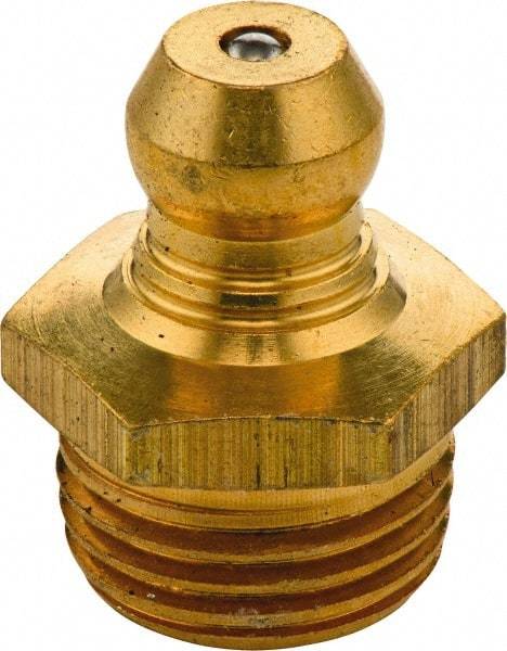 Umeta - Straight Head Angle, M12x1.50 Metric Brass Standard Grease Fitting - 14mm Hex, 17.5mm Overall Height, 6.5mm Shank Length - Americas Tooling