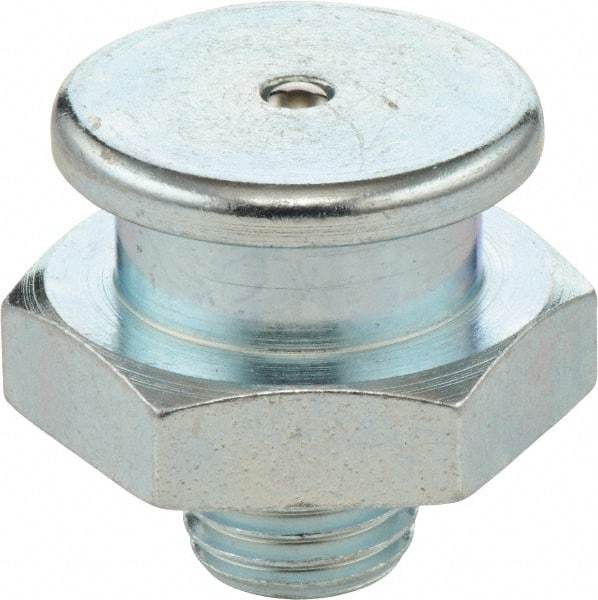 Umeta - Straight Head Angle, 1/8-28 BSPP Steel Button-Head Grease Fitting - 17mm Hex, 17mm Overall Height, 6mm Shank Length, Zinc Plated Finish - Americas Tooling