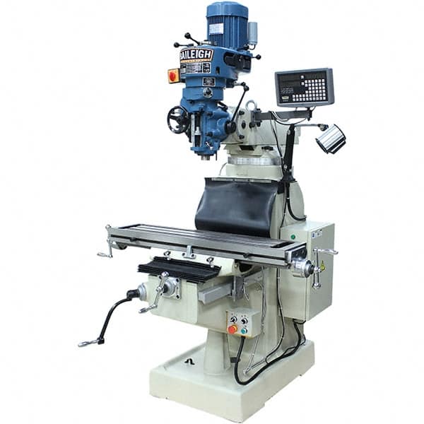 Baileigh - 9" Table Width x 42" Table Length, Step Pulley Control, 1 Phase Knee Milling Machine - R8 Spindle Taper, 3 hp - Americas Tooling