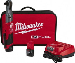 Milwaukee Tool - 1/2" Drive 12 Volt Pistol Grip Cordless Impact Wrench & Ratchet - 175 RPM, 60 Ft/Lb Torque, 2 Lithium-Ion Batteries Included - Americas Tooling