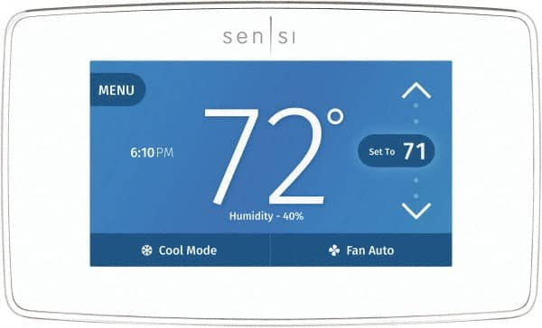 White-Rodgers - 50 to 99°F, 4 Heat, 2 Cool, Touch Screen Programmable Wi-Fi Universal Thermostat - 20 to 30 Volts, 1-1/4" Inside Depth x 1.77" Inside Height x 5-1/4" Inside Width, Horizontal Mount - Americas Tooling