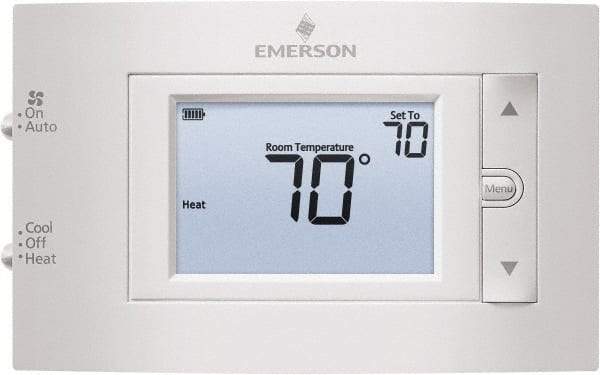 White-Rodgers - 50 to 99°F, 1 Heat, 1 Cool, Digital Nonprogrammable Thermostat - 20 to 30 Volts, 1.77" Inside Depth x 1.77" Inside Height x 5-1/4" Inside Width, Horizontal Mount - Americas Tooling