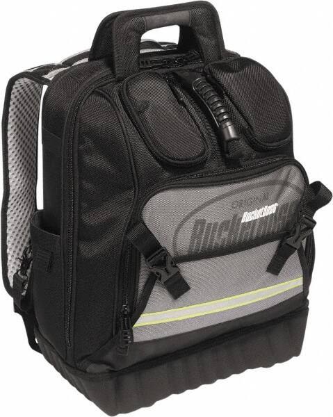 Bucket Boss - 24 Pocket Black, Yellow & Gray Ballistic Polyester Tool Bag - 14" Wide x 10" Deep x 18" High - Americas Tooling