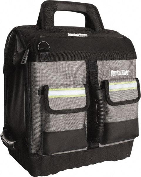 Bucket Boss - 16 Pocket Black, Yellow & Gray Ballistic Polyester Tool Bag - 14" Wide x 11" Deep x 14" High - Americas Tooling