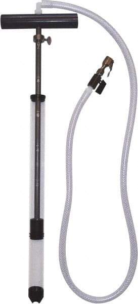 LiquiTube - 12.8 Strokes per Gal, 1/8" Outlet, 0.46 GPM, Aluminum, Brass, PVC & Plastic Hand Operated Drum Pump - 10 oz per Stroke, 22-1/4" OAL, For 5 Gal Drums, For Tire Sealants - Americas Tooling