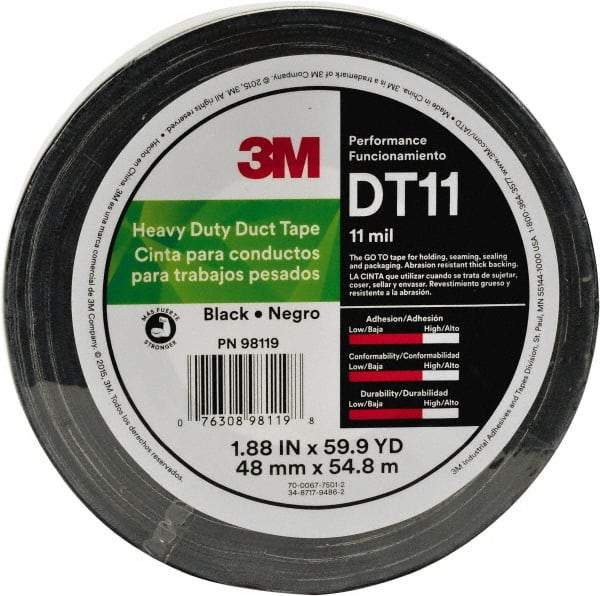 3M - 2" x 54.8m Silver Duct Tape - 11 mil, Rubber Adhesive, Polyethylene Film Backing, Series DT11 - Americas Tooling