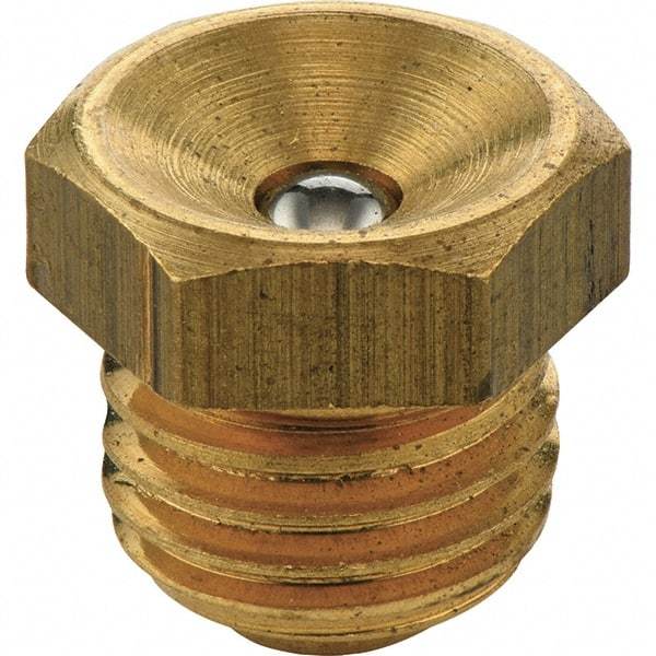 Umeta - Straight Head Angle, M10 Metric Brass Flush-Style Grease Fitting - 12mm Hex, 9.5mm Overall Height, 6.5mm Shank Length - Americas Tooling