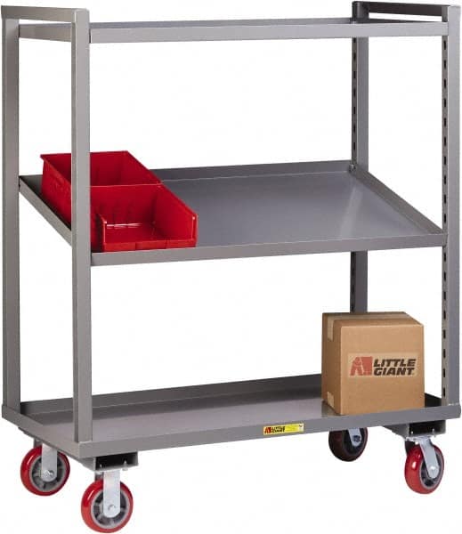 Little Giant - 2,400 Lb Capacity, 2 Shelf, Steel Shelf Truck - 48" Long x 24" Wide x 57-1/4" High, Polyurethane Wheels - Americas Tooling