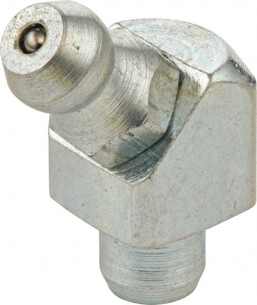 Umeta - 45° Head Angle, M10x1.0 Metric Steel Standard Grease Fitting - 11mm Hex, 20.5mm Overall Height, 5.5mm Shank Length - Americas Tooling