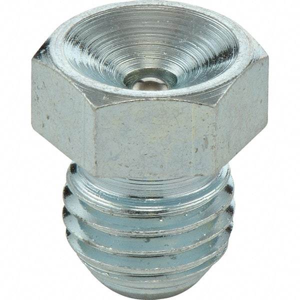 Umeta - Straight Head Angle, 1/8-28 BSPT Steel Flush-Style Grease Fitting - 11mm Hex, 9.5mm Overall Height, 6.5mm Shank Length, Zinc Plated Finish - Americas Tooling