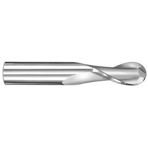 9/64″ Dia. × 3/16″ Shank × 1/2″ DOC × 2″ OAL, Carbide Uncoated, Spiral , 2 Flute, 30° Helix, Ballnose End Mill - Exact Industrial Supply