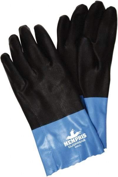 MCR Safety - Size S (7), 12" Long, 53 mil Thick, Supported, Neoprene Chemical Resistant Gloves - Rough Finish, Interlock Knit Lined, Black/Blue - Americas Tooling