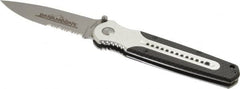 Paramount - 3-3/8" Blade, 8" OAL, Partially Serrated Liner Lock Folding Knife - 4-5/8" Closed Length, Aluminum, 1 Blade, Semi Serrated Blade - Americas Tooling