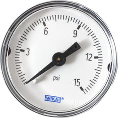 Wika - 1-1/2" Dial, 1/8 Thread, 0-15 Scale Range, Pressure Gauge - Center Back Connection Mount, Accurate to 3-2-3% of Scale - Americas Tooling